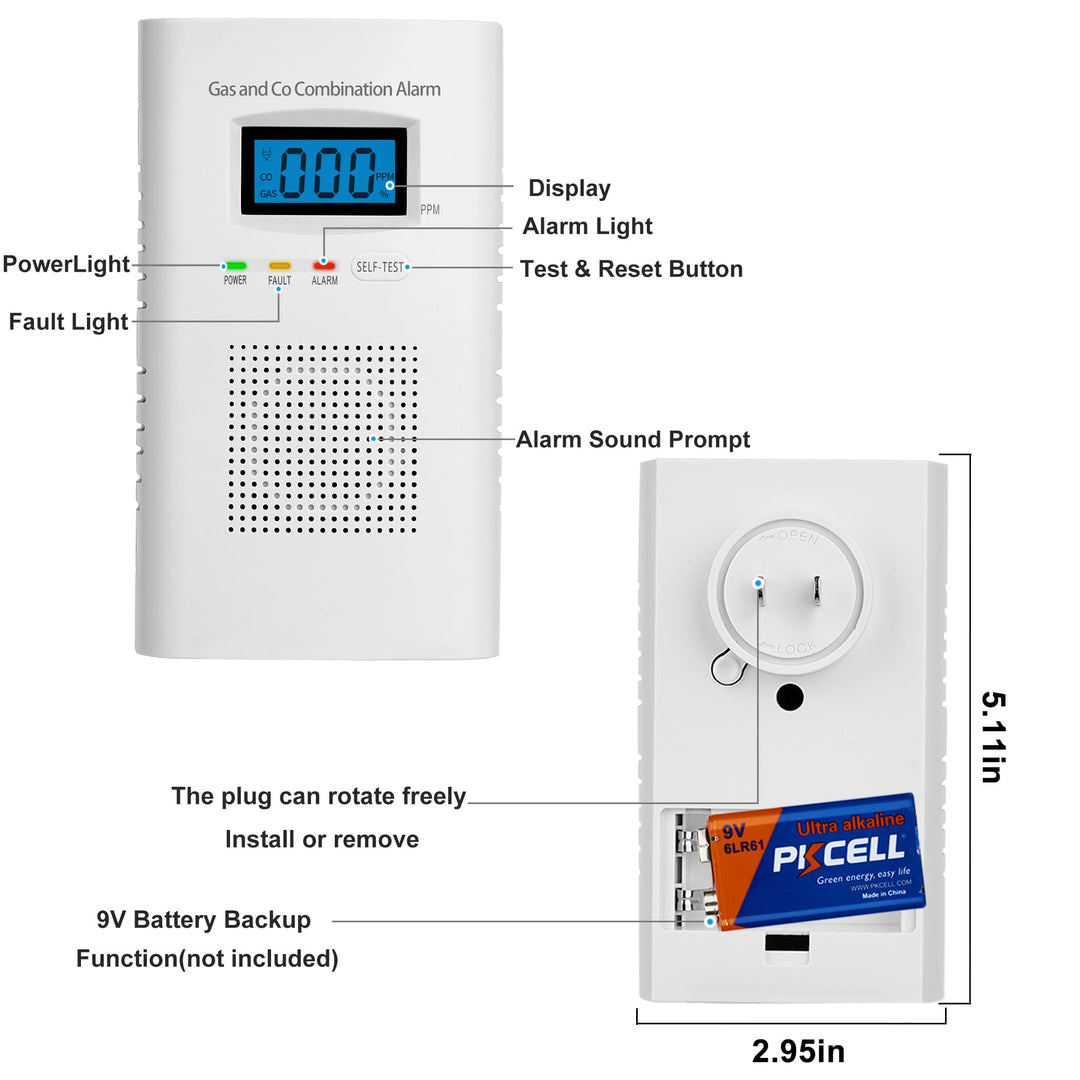 Plug in Combination Gas & Carbon Monoxide Detectors - Natural Gas Detectors & Carbon Monoxide Alarm for Home