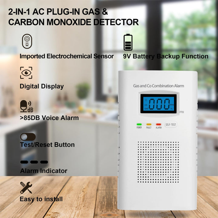 Plug in Combination Gas & Carbon Monoxide Detectors - Natural Gas Detectors & Carbon Monoxide Alarm for Home