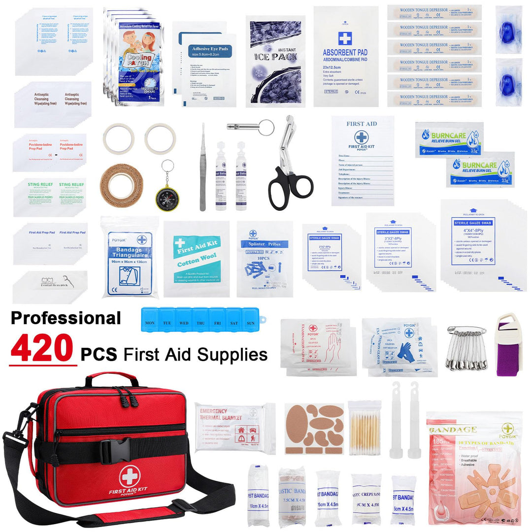 Poygik Premium 420 Piece Large First Aid Kit for Home, Car, Travel, Camping, Truck, Hiking, Sports, Office, Vehicle & Outdoor Emergencies