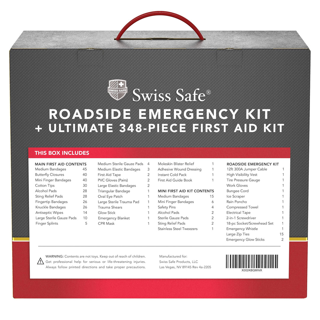 Swiss Safe 2-in-1 Survival Car Emergency Kit for Vehicles