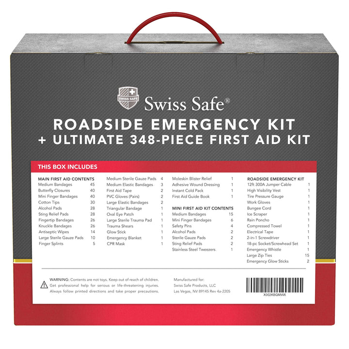 Swiss Safe 2-in-1 Survival Car Emergency Kit for Vehicles