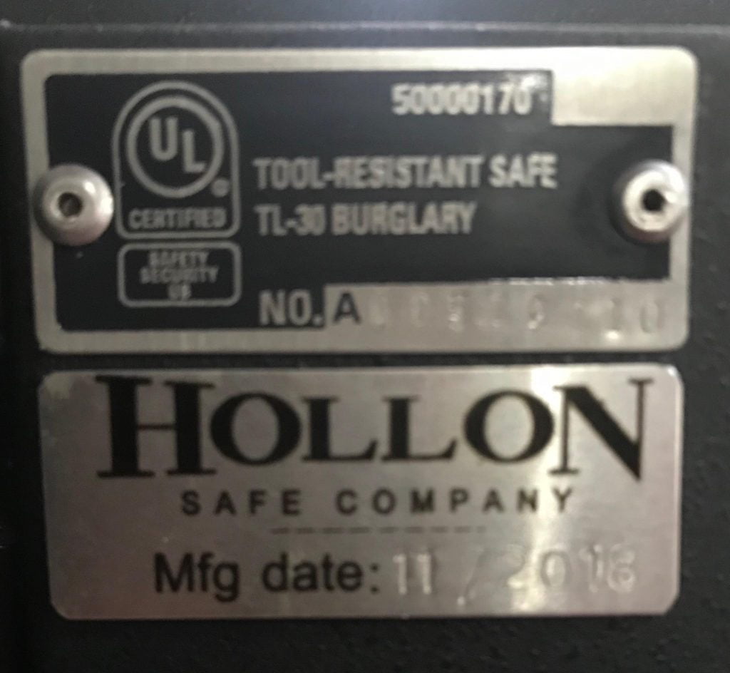 Hollon MJ-1014 2 Hour TL-30 Fire and Burglary Safe